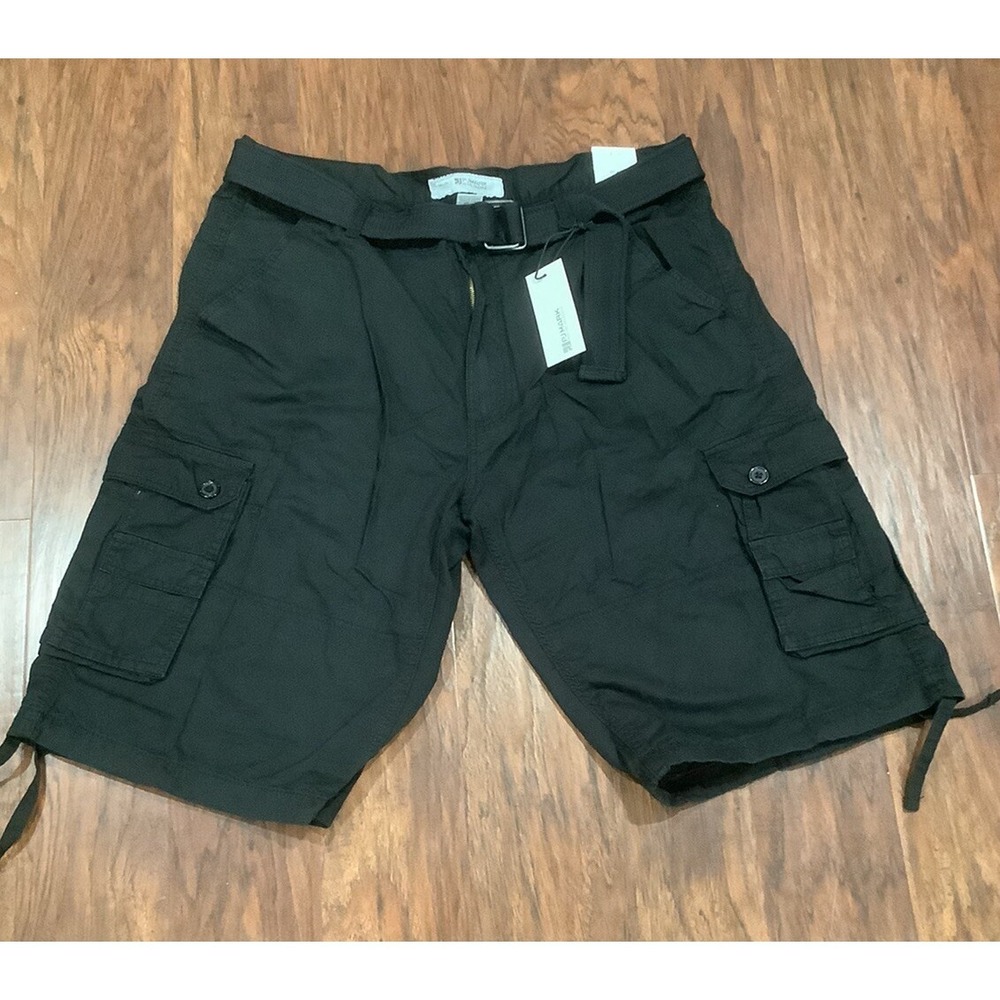 NWT Vintage Belted Cargo Shorts Wide Leg Black Sz 40PJ Mark Y2K